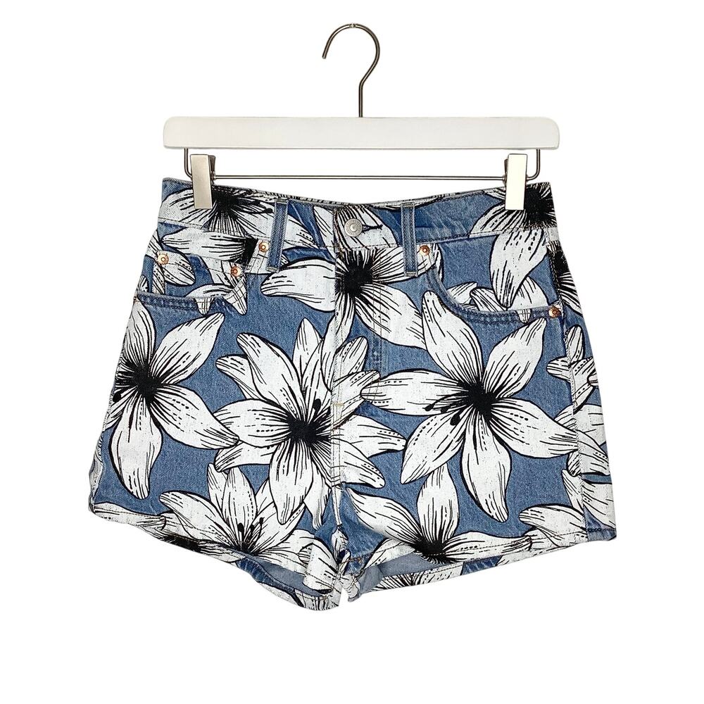 Levi’s Farm Rio Ribcage Denim Jean Shorts Button Fly Floral Print 28